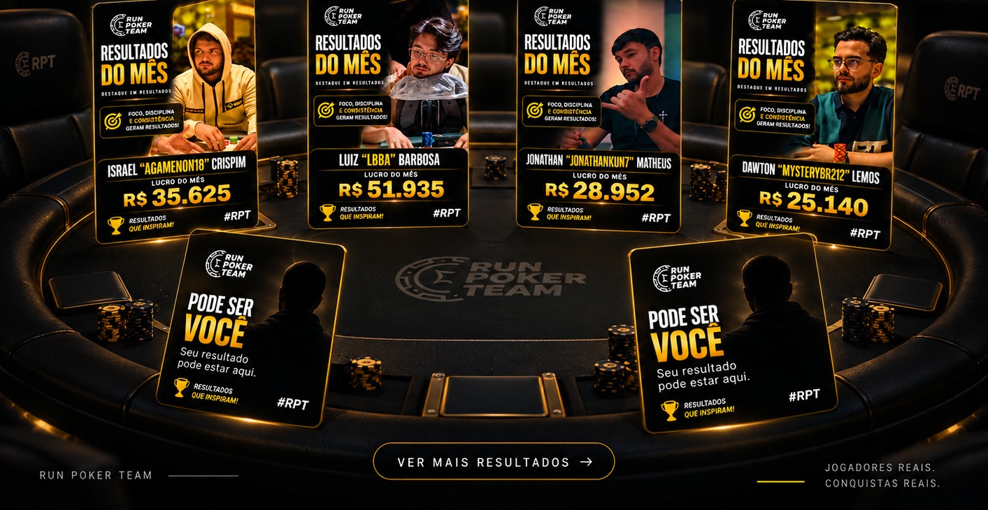 Mesa do Run Poker Team com resultados em destaque